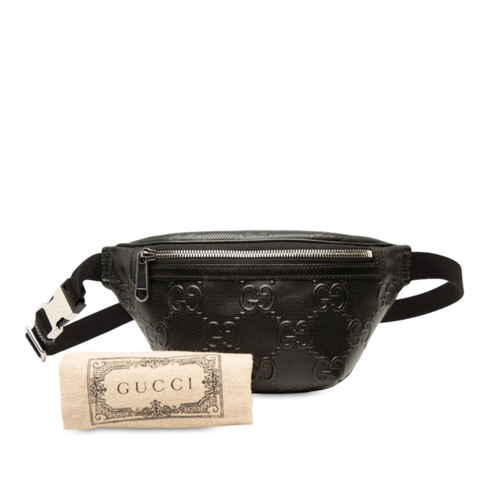 Gucci GG Embossed Waist Bag, Body Crossbody 658582, Black Leather, Women's, GUCCI — Like New