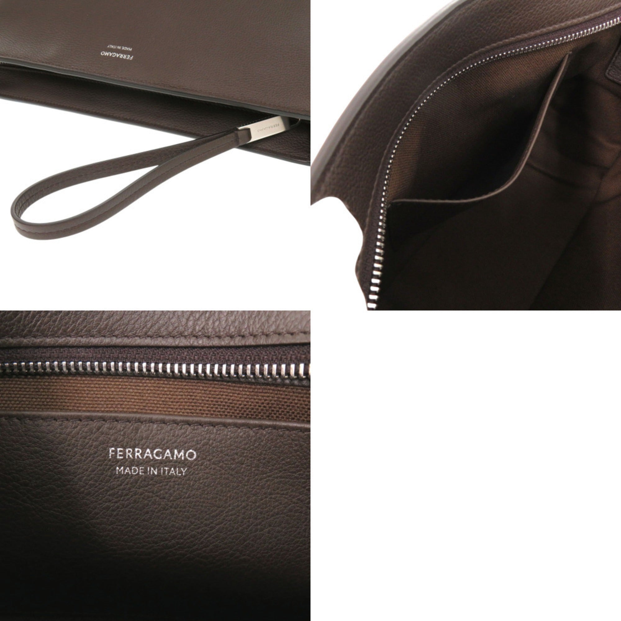 Salvatore Ferragamo 241445 Leather Brown Clutch Bag Second 0386Salvatore — Like New
