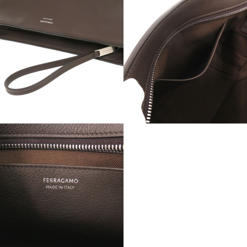 Salvatore Ferragamo 241445 Leather Brown Clutch Bag Second 0386Salvatore — Like New