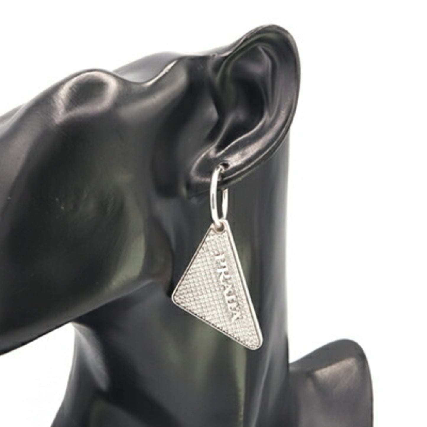 Prada Single Earring Crystal Jewel Right SV Sterling Silver 925 Triangle Women's PRADA