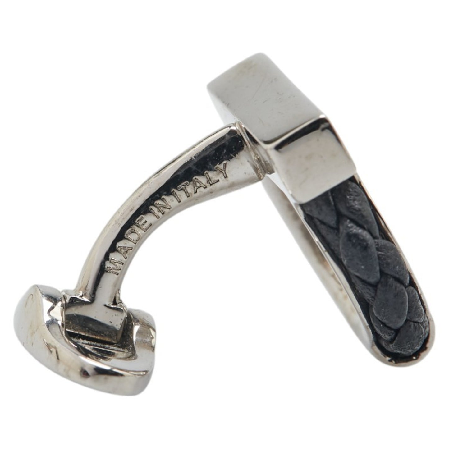 Salvatore Ferragamo Gancini Cufflinks in Silver and Black Metal with Leather, Men's