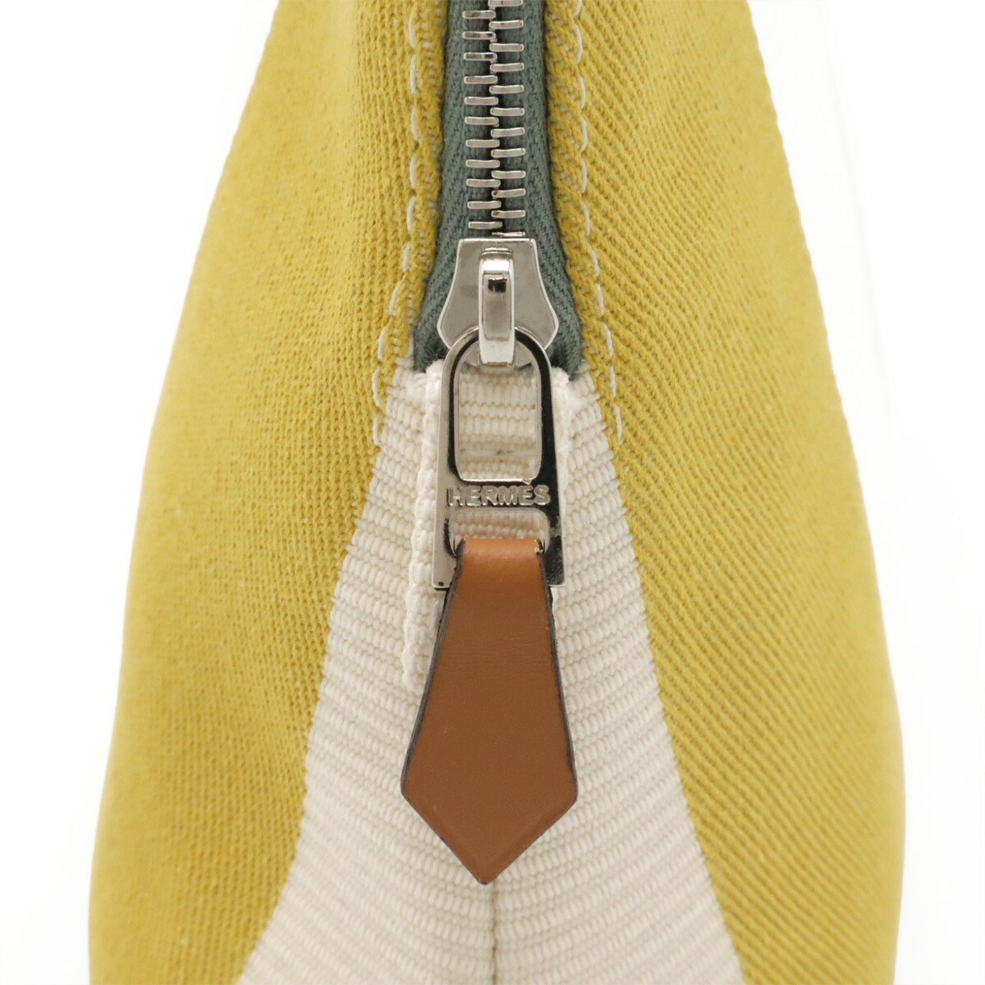 HERMES Bolide Pouch Mini Rayures Rocabar Stripe Canvas Absinthe Jaune Citron — Like New