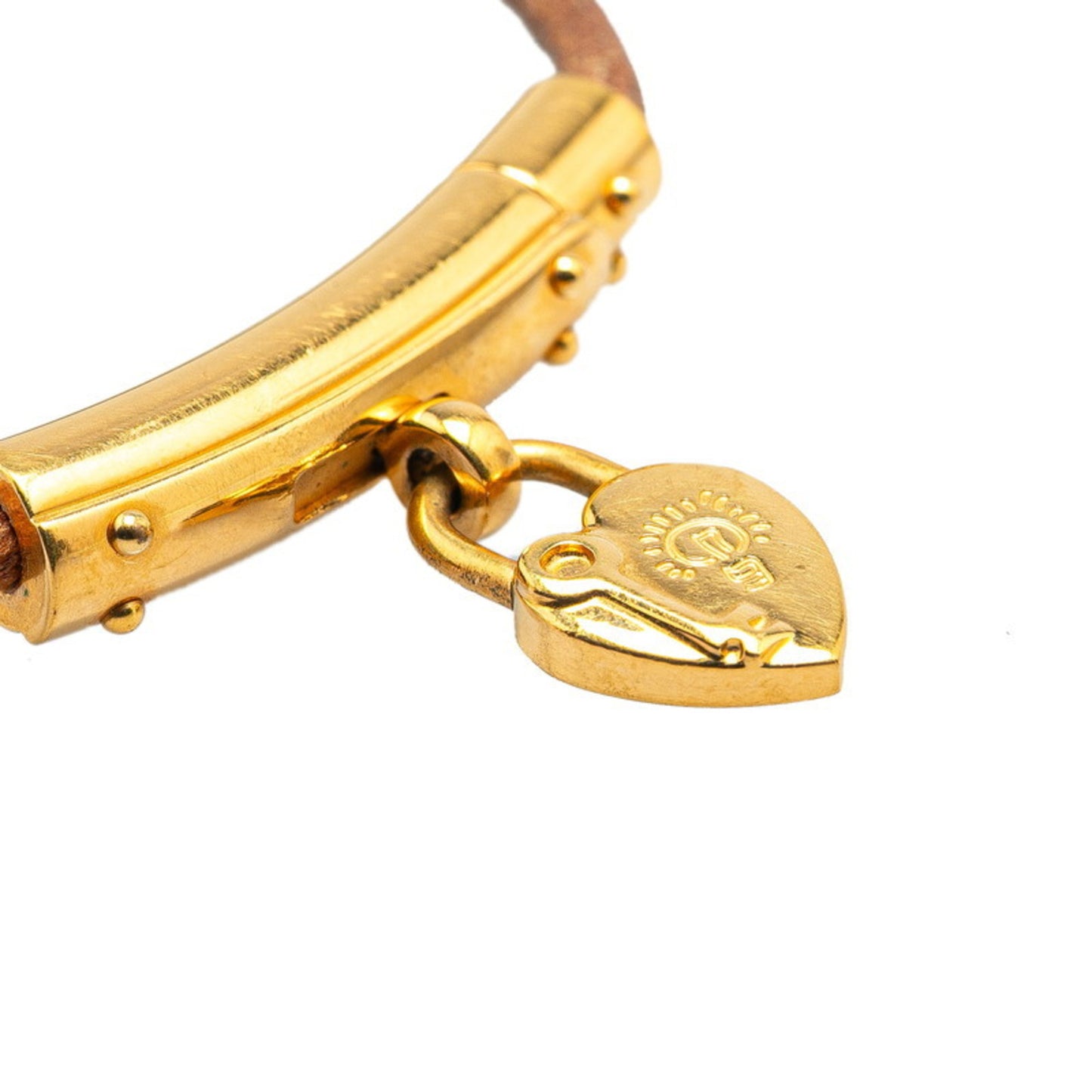 Hermes Hermès Heart Cadena Motif Bracelet in Brown Gold Plated Leather for Women