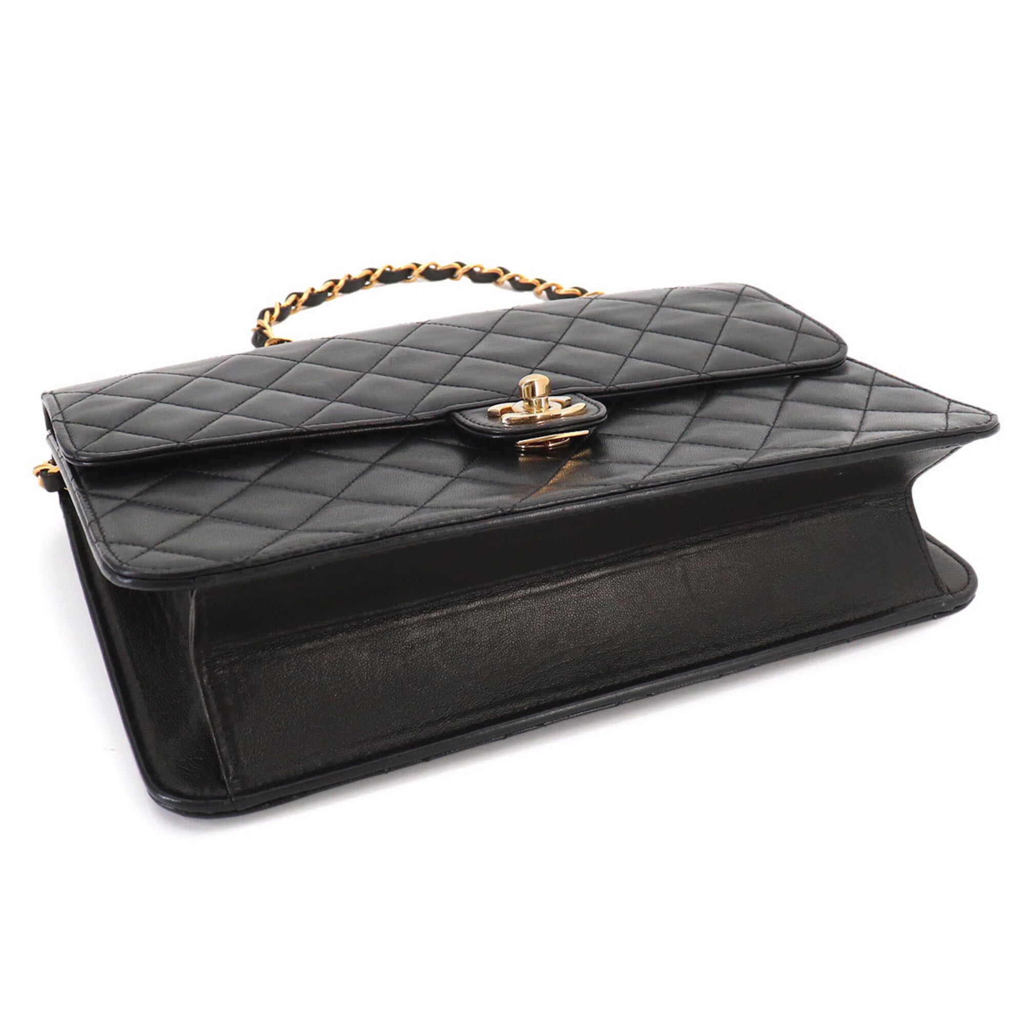 Chanel Matelasse Chain Shoulder Handbag, Lambskin, Black with Gold Hardware — Like New