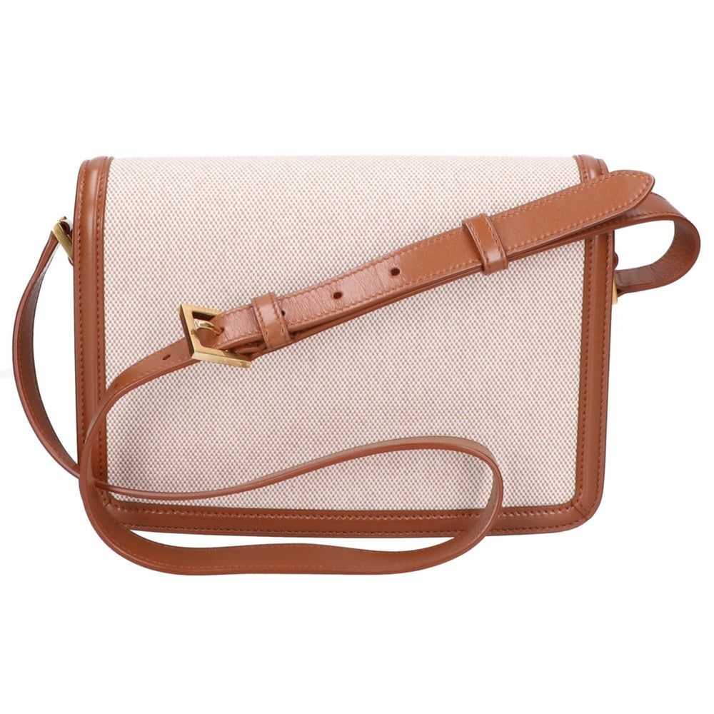 Yves Saint Laurent SAINT LAURENT PARIS 634305 Canvas x Leather Solferino Medium Flap Shoulder Bag, Natural Brown, Gold Hardware, Women's — Like New
