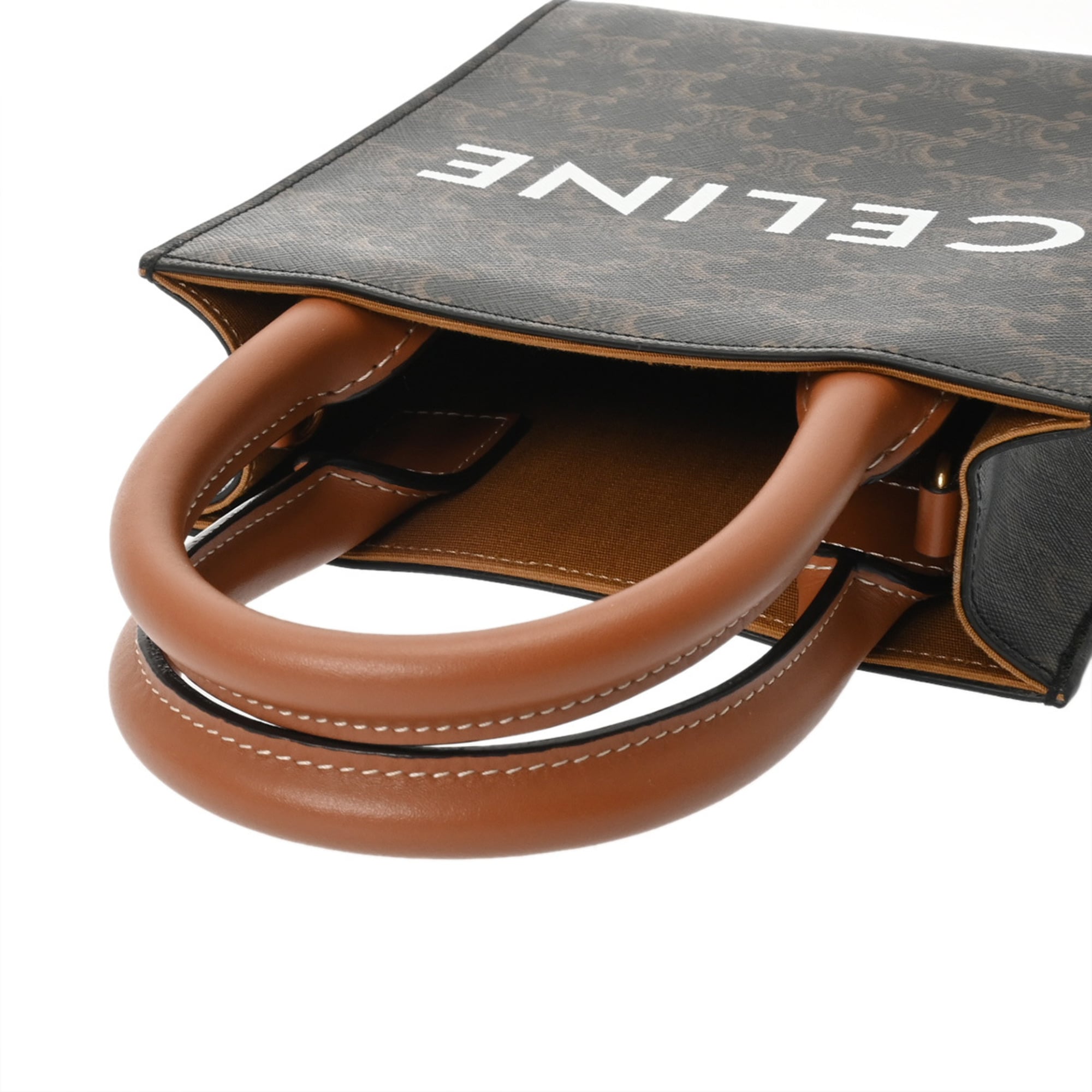 CELINE Triomphe Canvas Mini Vertical Cabas Tan 194372BZK Women's Leather Handbag, A-Rank, Pre-Owned, Ginzo