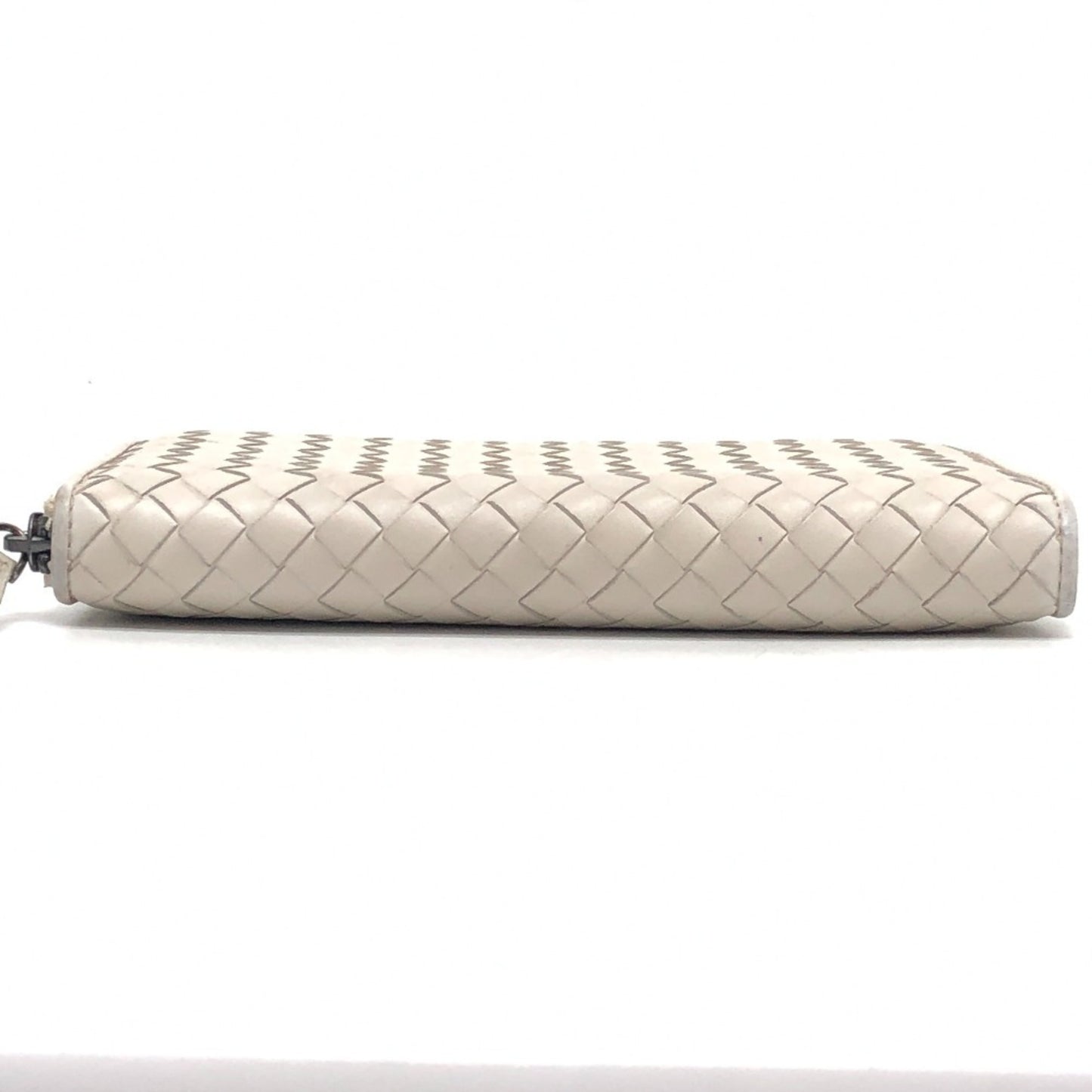 BOTTEGA VENETA 114076 Intrecciato Long Wallet with Round Zipper, Leather, Women's, White