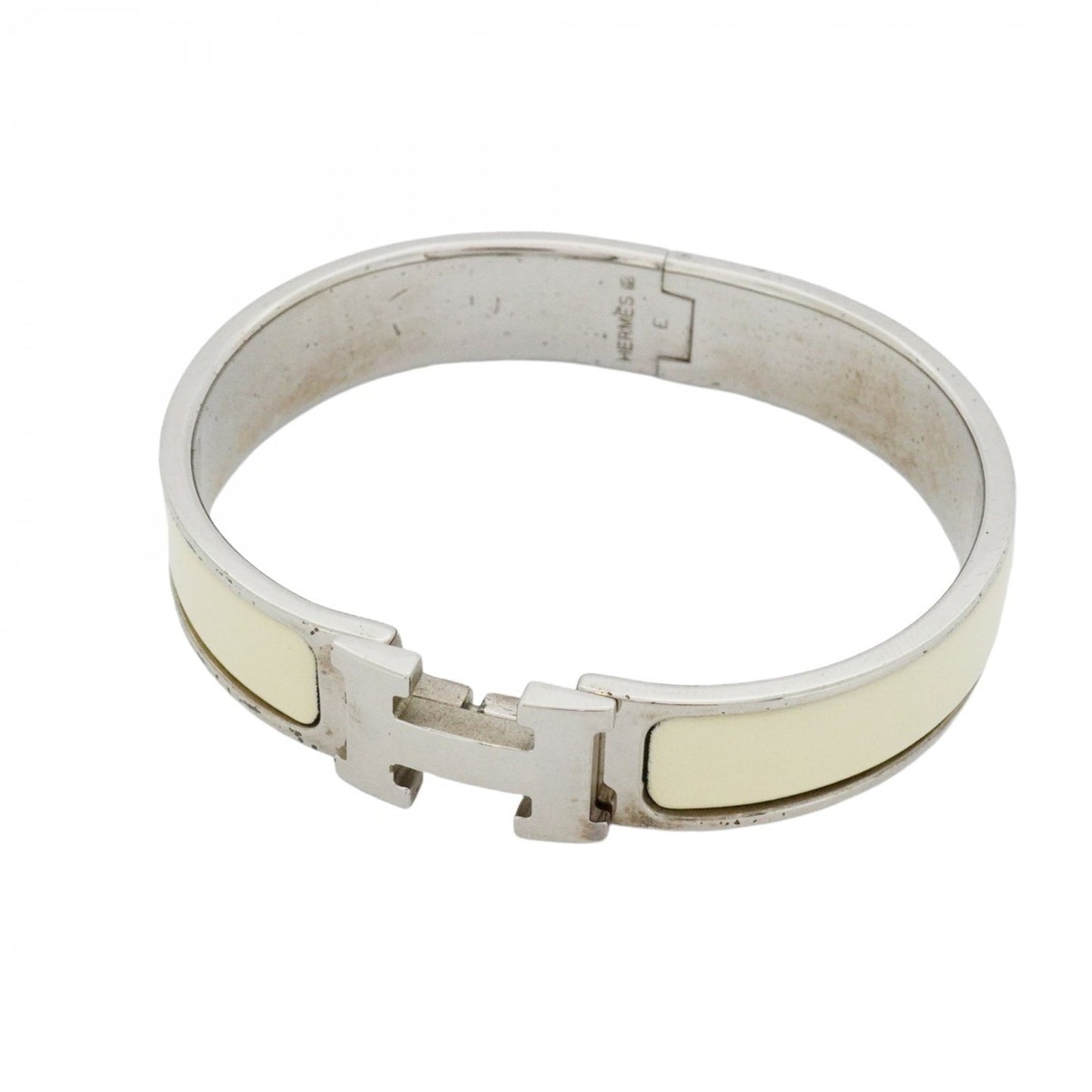 Hermes Click-Clack PM Bangle in Metal Silver and Ivory for Women