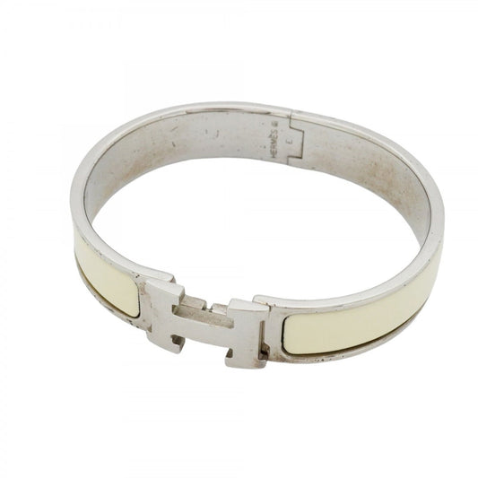 Hermes Click-Clack PM Bangle in Metal Silver and Ivory for Women