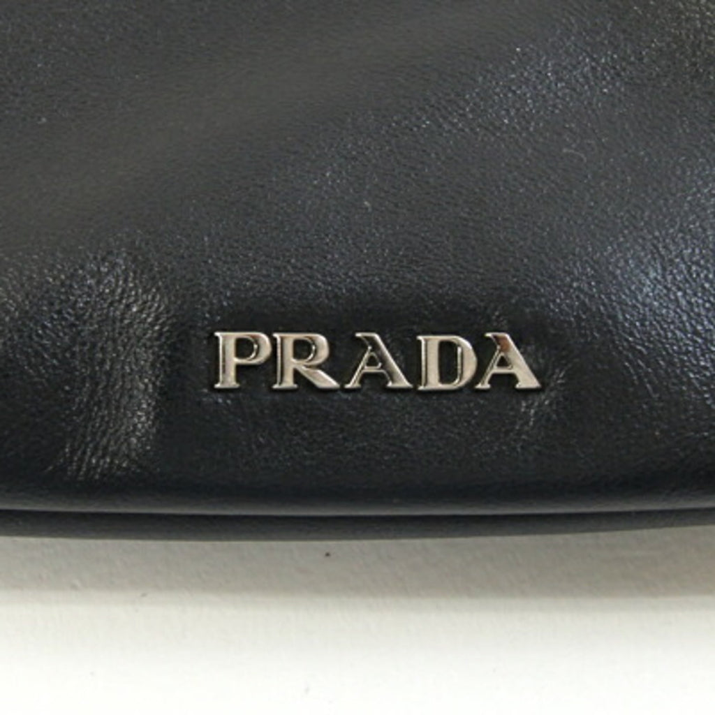 Prada Clutch Bag 1N1825 Black and Red Leather with Strap, Mini Pouch, Punching, Beads, Studs, Women's, PRADA