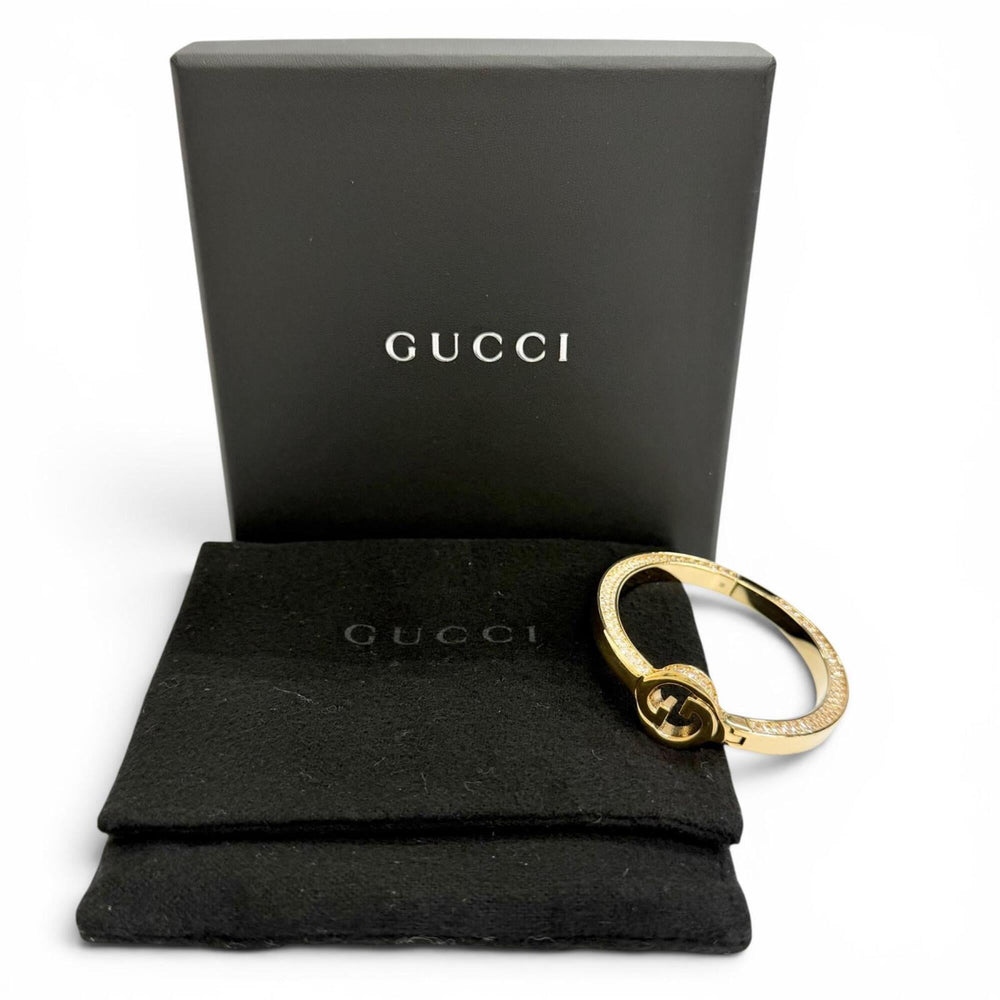 GUCCI Interlocking G Rhinestone Blondie Bangle Bracelet, Gold, Size S, Made in Italy, Women's, with Box and Dust Bag — Like New