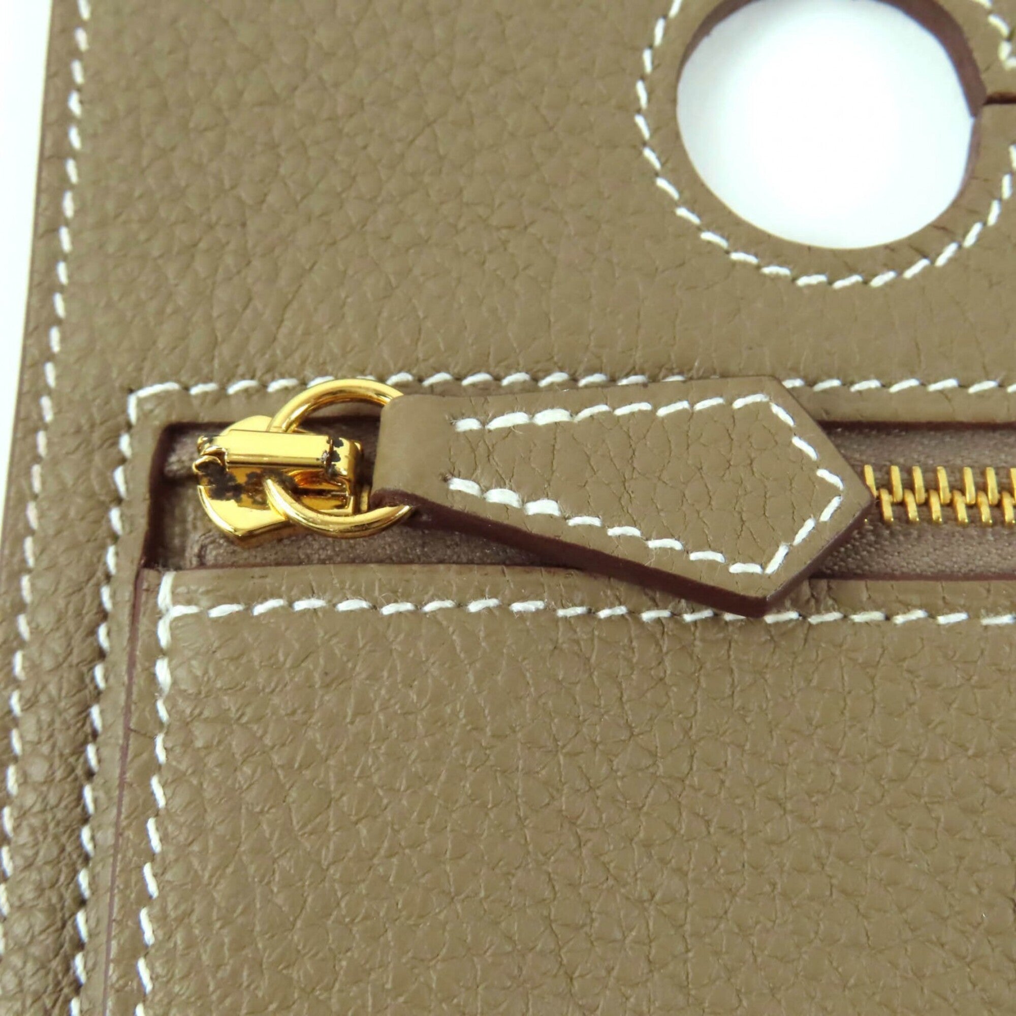 HERMES Etoupe Togo Leather Bag with Gold Hardware, Zippered, Pocket, U Stamp, Comes Box and Dust Bag, Made in France, Women's — New - Store Return
