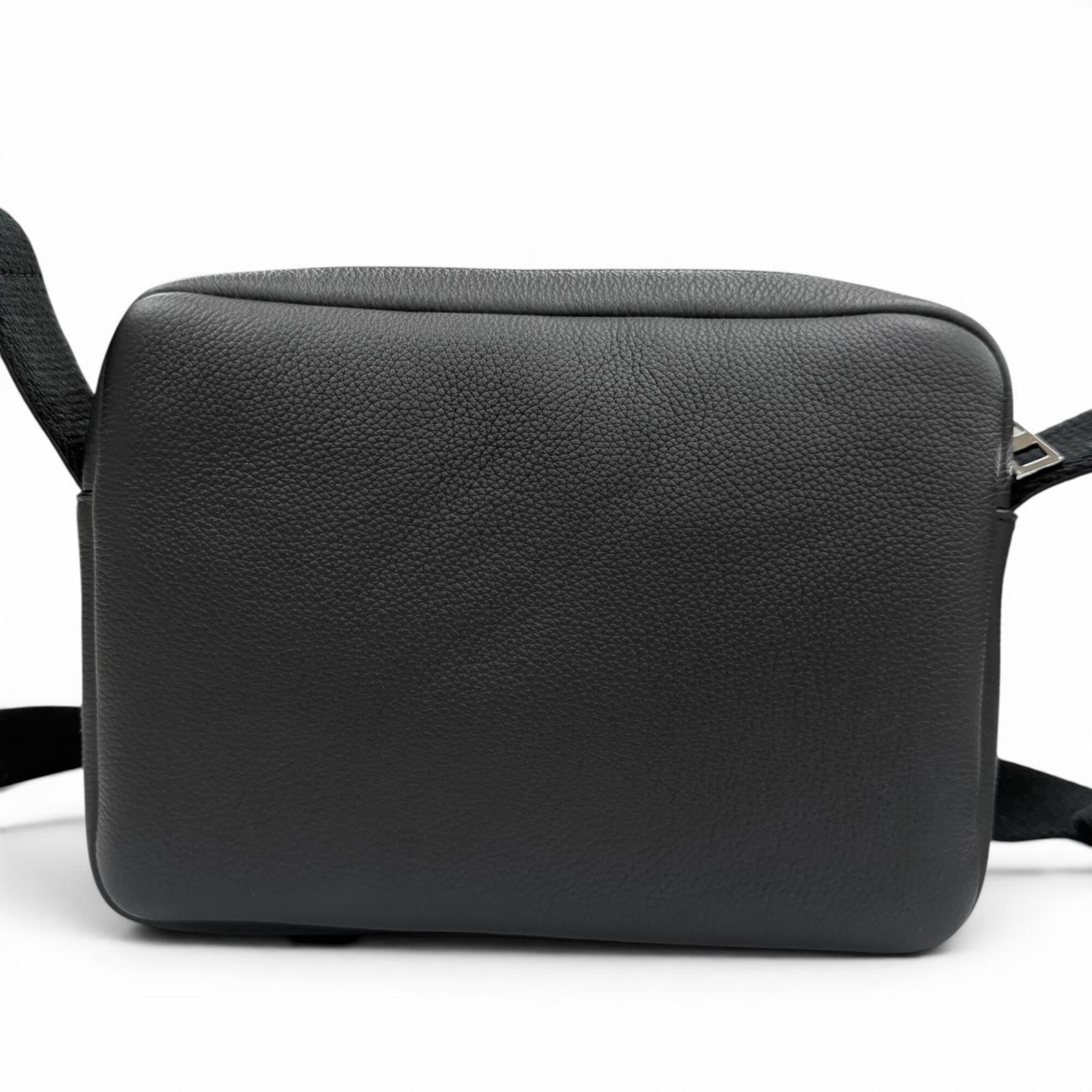 LOEWE B553A72X22 Leather Anagram Logo Military Messenger Shoulder Bag, Black, XS, Made in Portugal, Men's, with Dust Bag — Like New