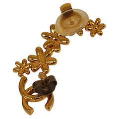 CHANEL I23A Coco Mark Flower Motif Earrings, Gold Color, Women's — Like New