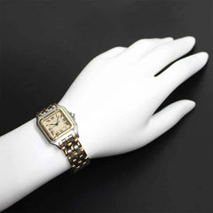 Cartier Panthère MM 3-Row Date Two-Tone Watch 83083244 Boys' Ivory YG Yellow Gold Quartz — Like New