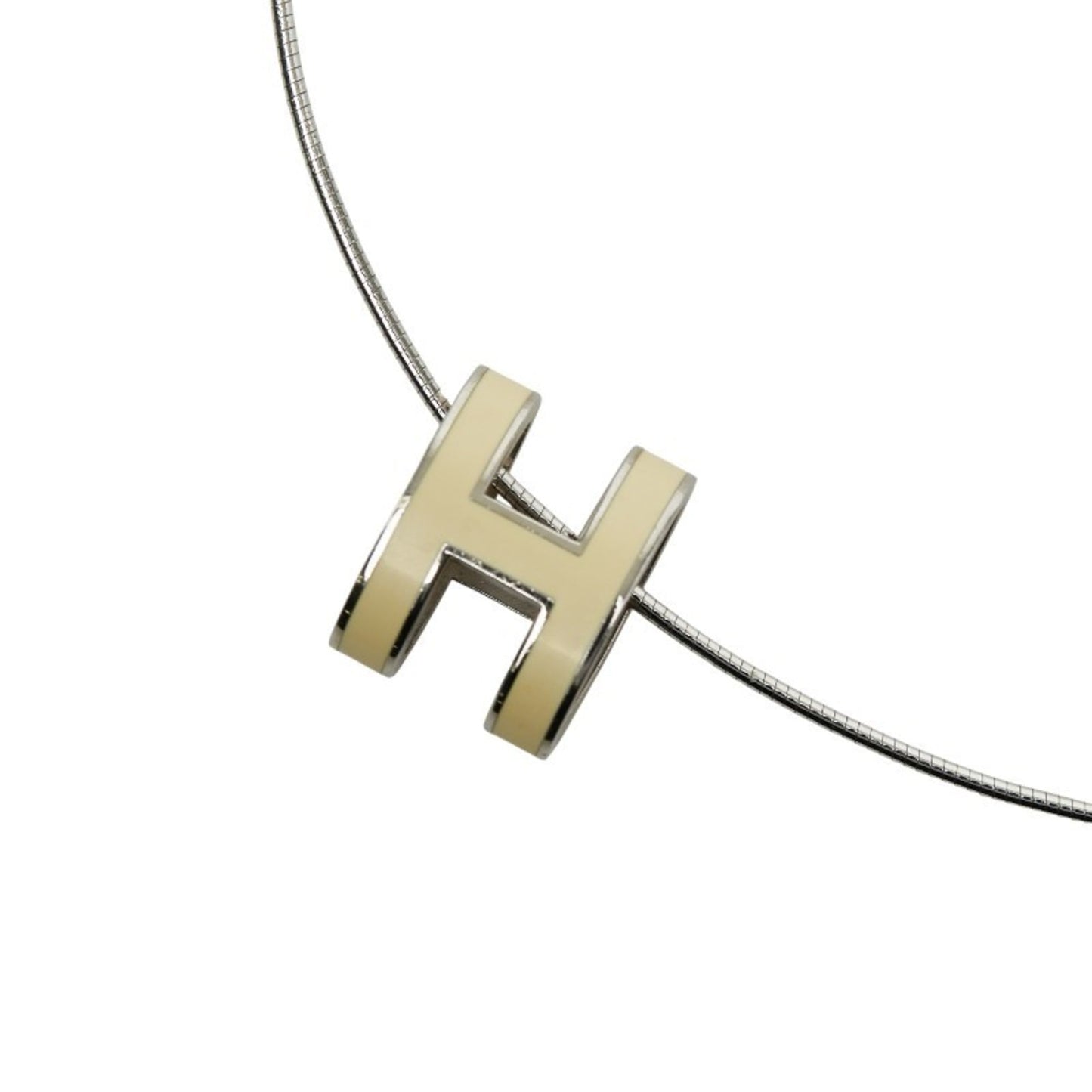 Hermes Hermès Pop Ash H Necklace, Silver Beige, SV925, Women's