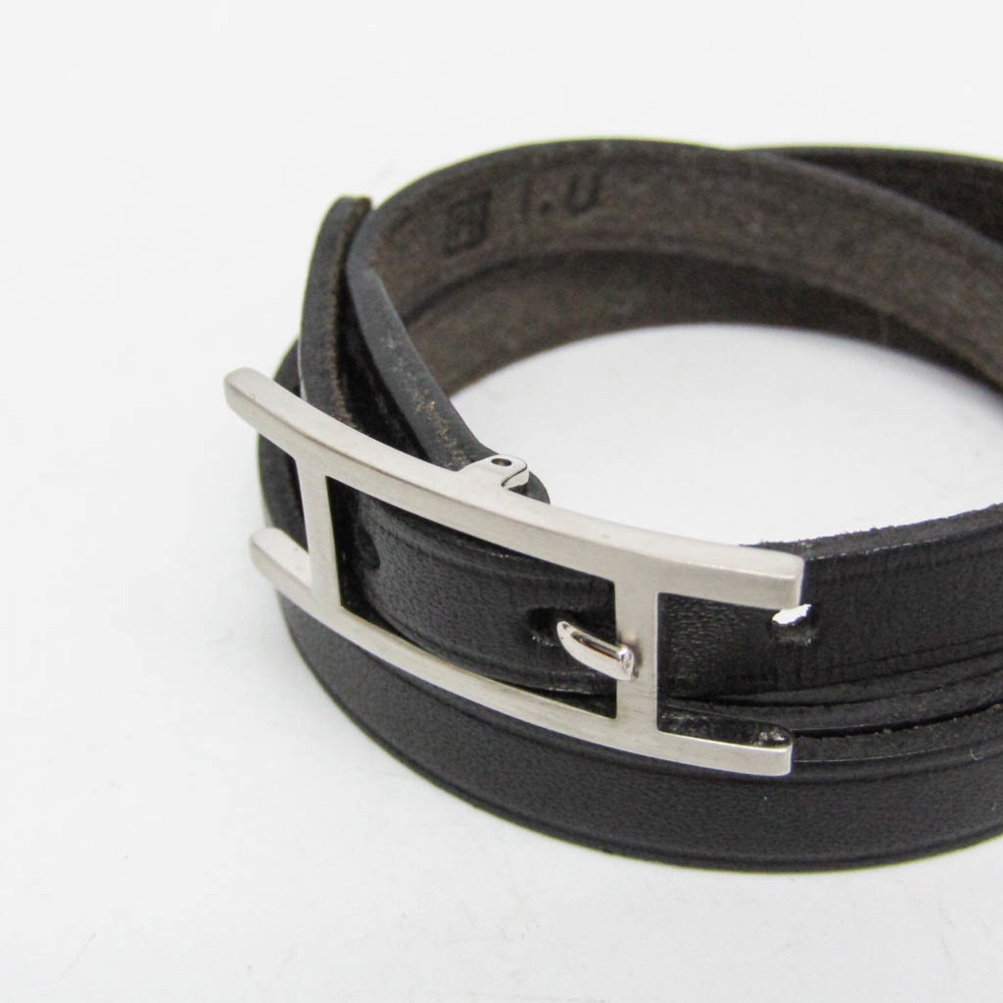 Hermes Hapi III Choker Leather,Metal Bangle Silver,Black — Like New