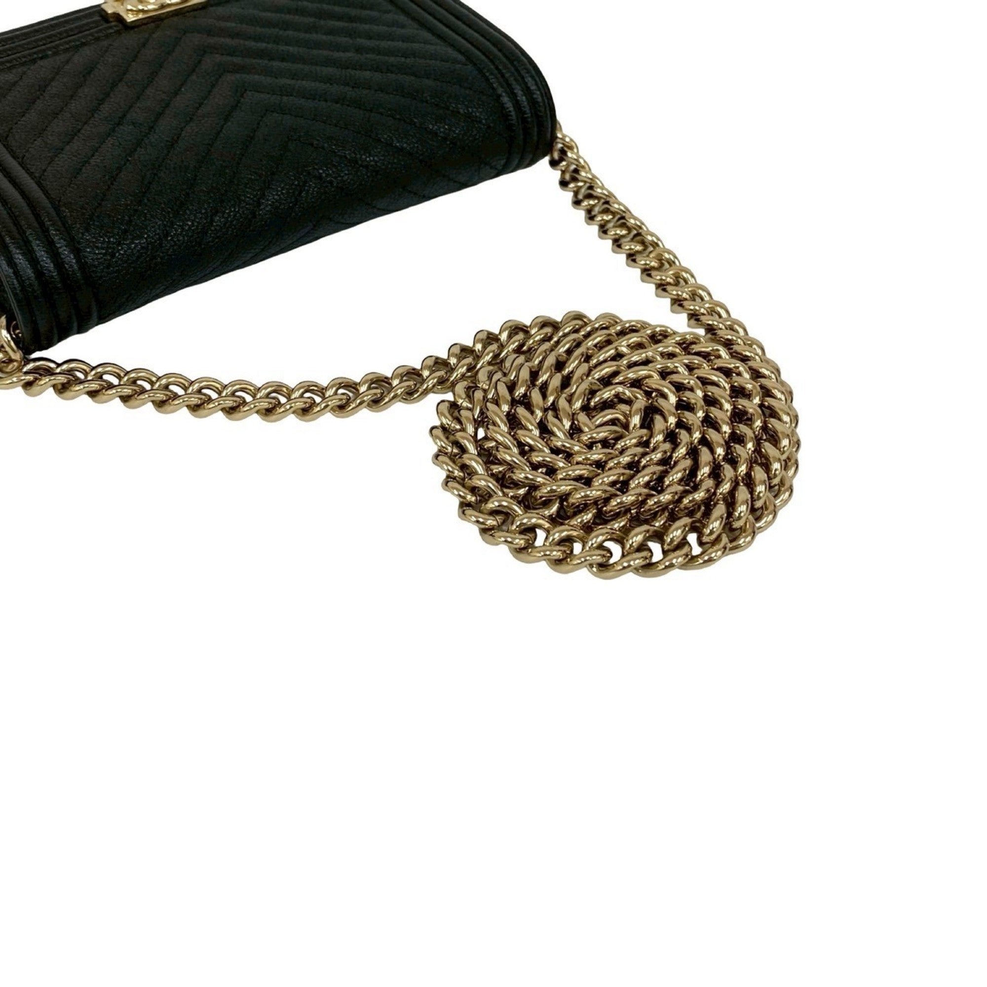 CHANEL Boy Chanel Coco Mark Caviar Skin Chain Shoulder Bag Black 81629 — Like New