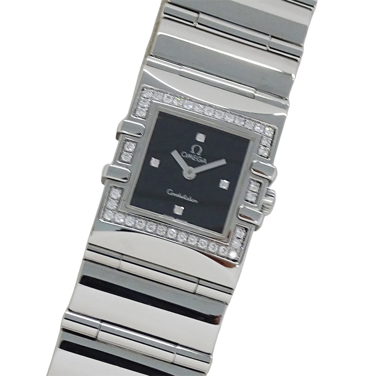 Omega Constellation Carre Quadra 1528.46 Women's Watch, Brand Name, Diamond, Quartz Movement, Stainless Steel (SS), Silver, Black, Square Frame — Good
