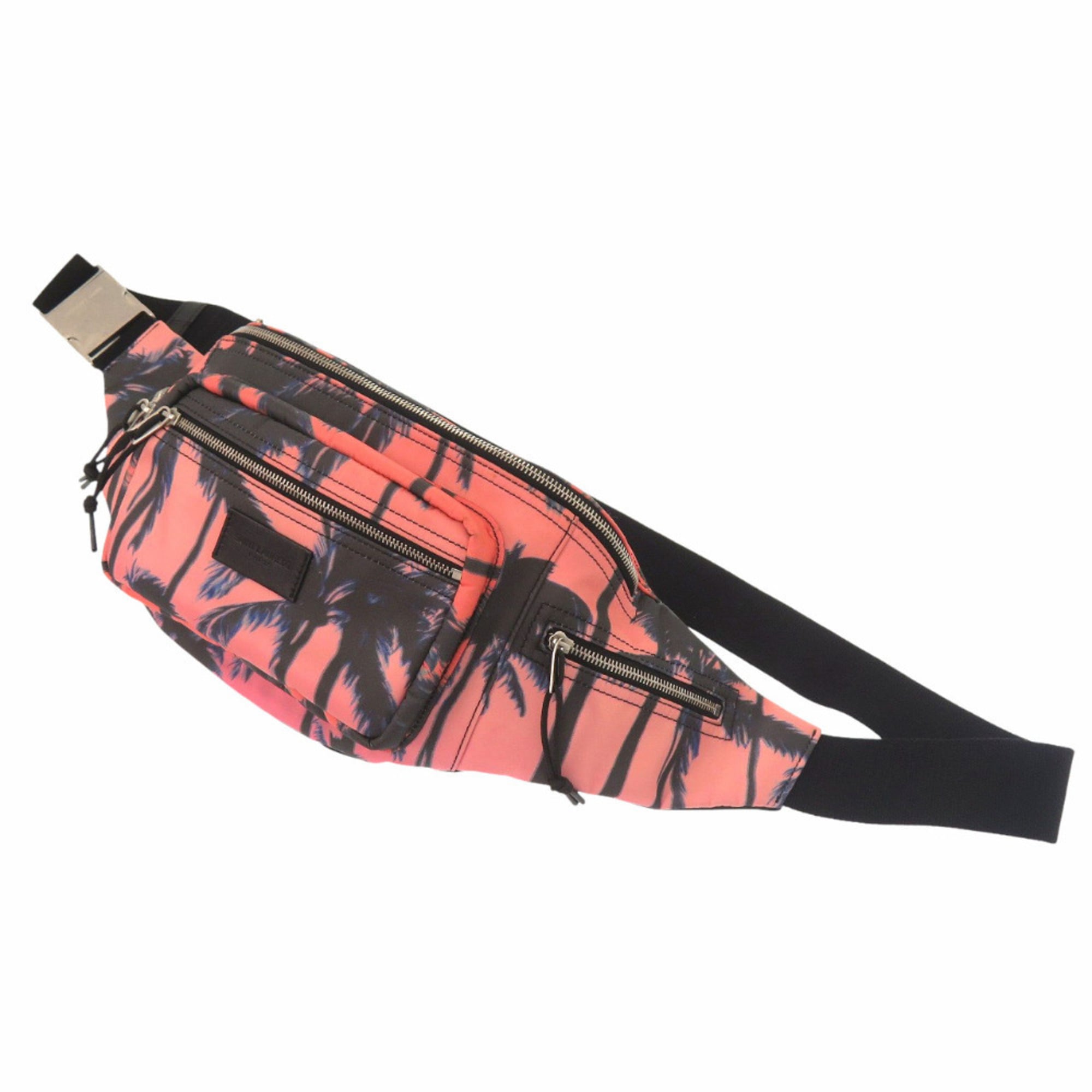 Excellent condition Saint Laurent Paris palm tree print 581375 nylon pink and orange body bag 0529