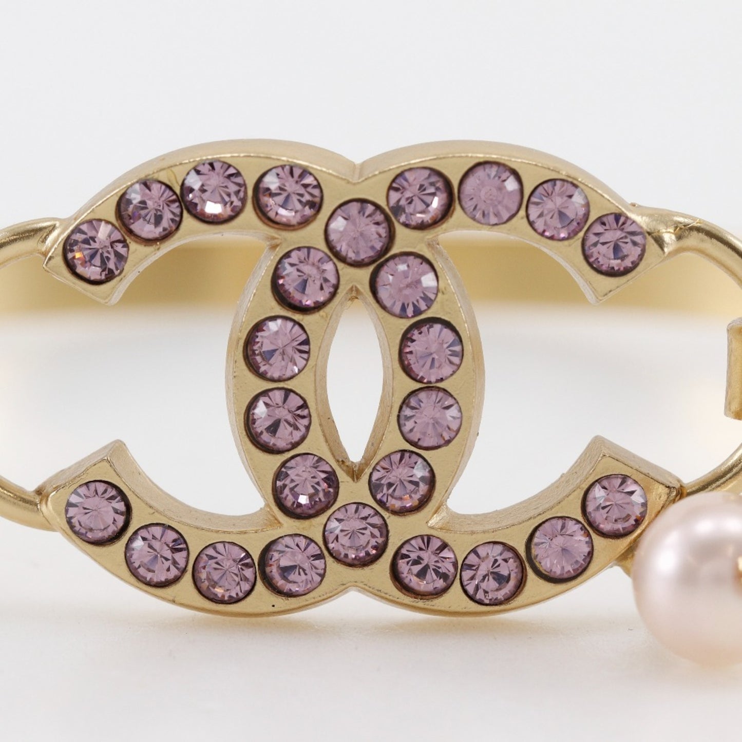 CHANEL Coco Mark Bangle, Gold Plated, Rhinestones, and Faux Pearls, 2002, Pink, 02P, Approx. 15.3g, COCO Mark, Women's