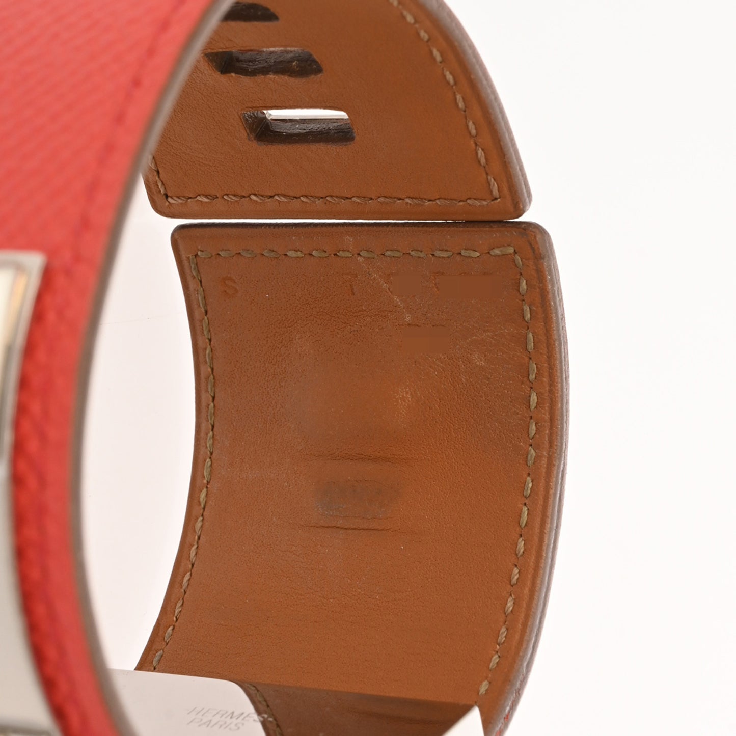 HERMES Collier de Chien GM Rose Jaipur Silver Hardware T Stamp (circa 2015) Unisex Epsom Leather Bracelet