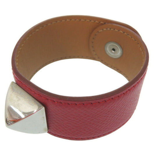 Hermes Medor Bangle Leather Metal Red D Stamp 0564HERMES