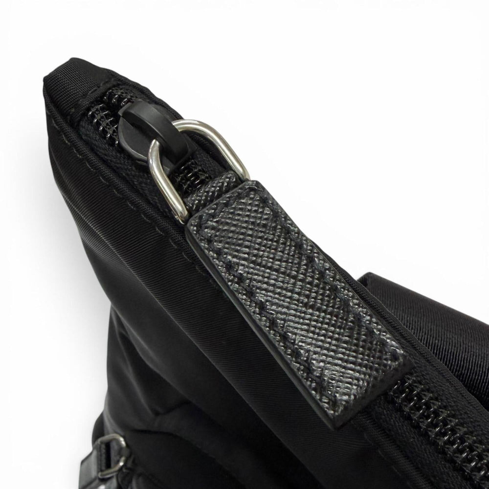 PRADA 2VG098 Triangle Logo Saffiano Leather Re-Nylon 2-Way Backpack Tote Bag Black Made in Italy Men's with Dust — Like New