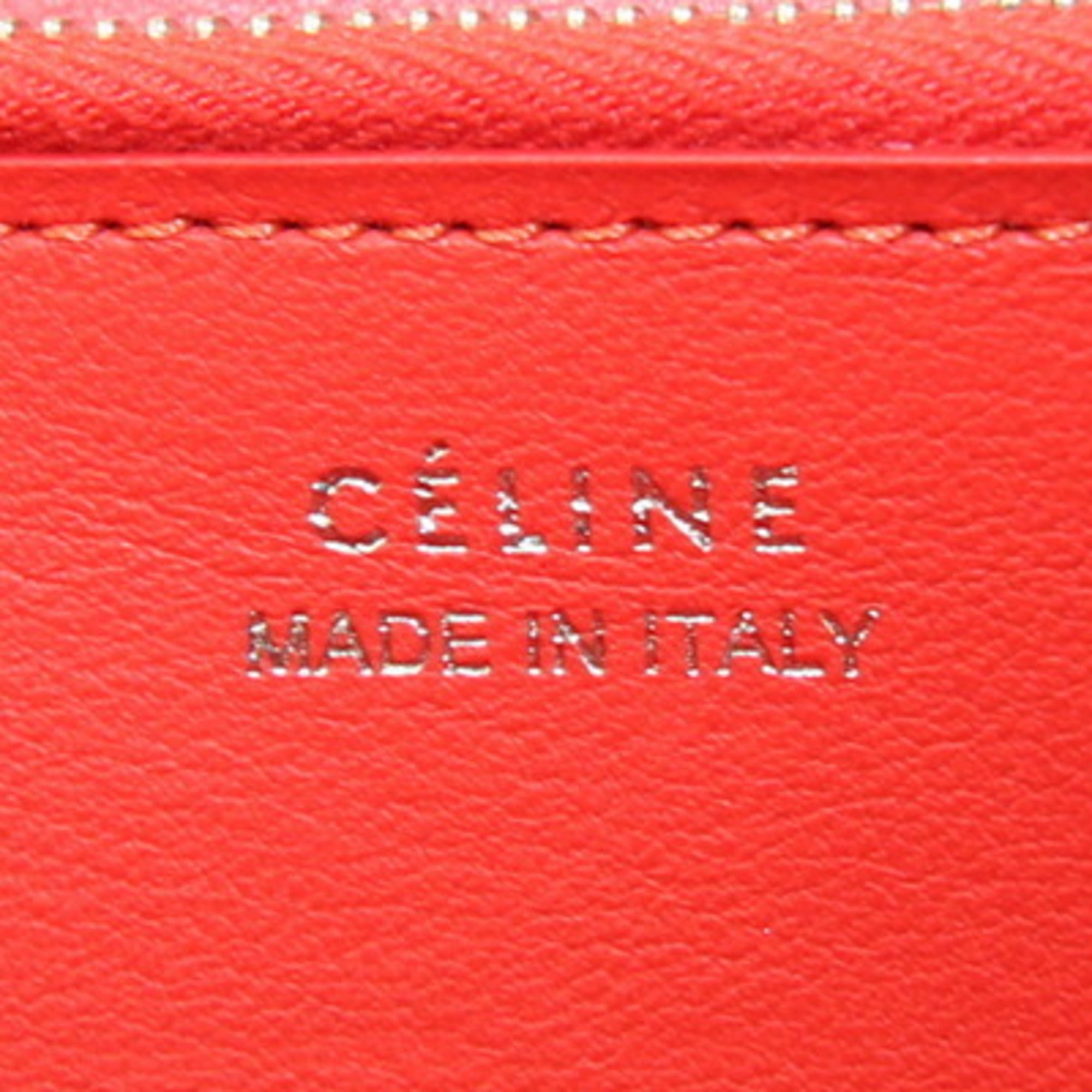 Celine Round Long Wallet 10B553BEL Beige Red Leather Zip Two-Tone Women's CELINE