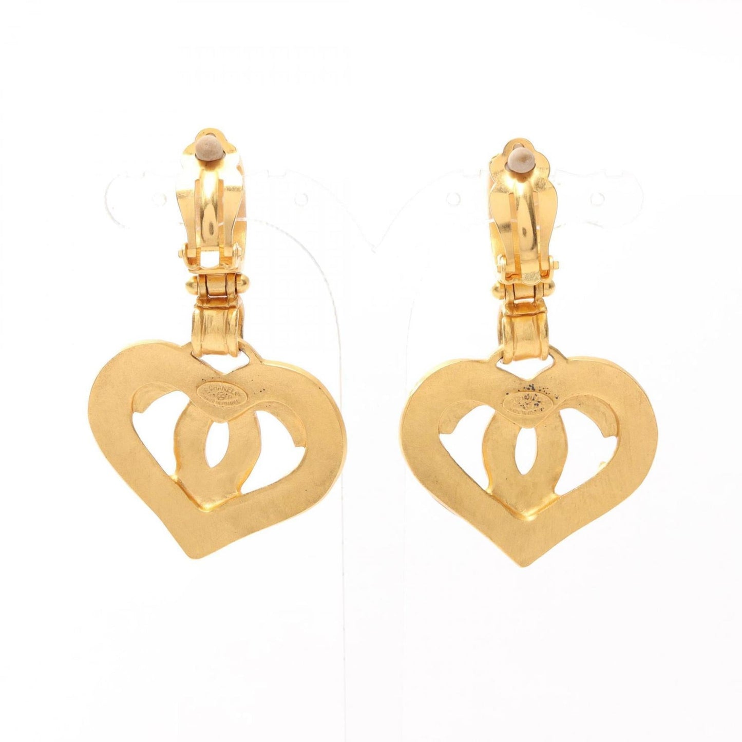 CHANEL Coco Mark Heart Earrings, Gold Plated, Women's