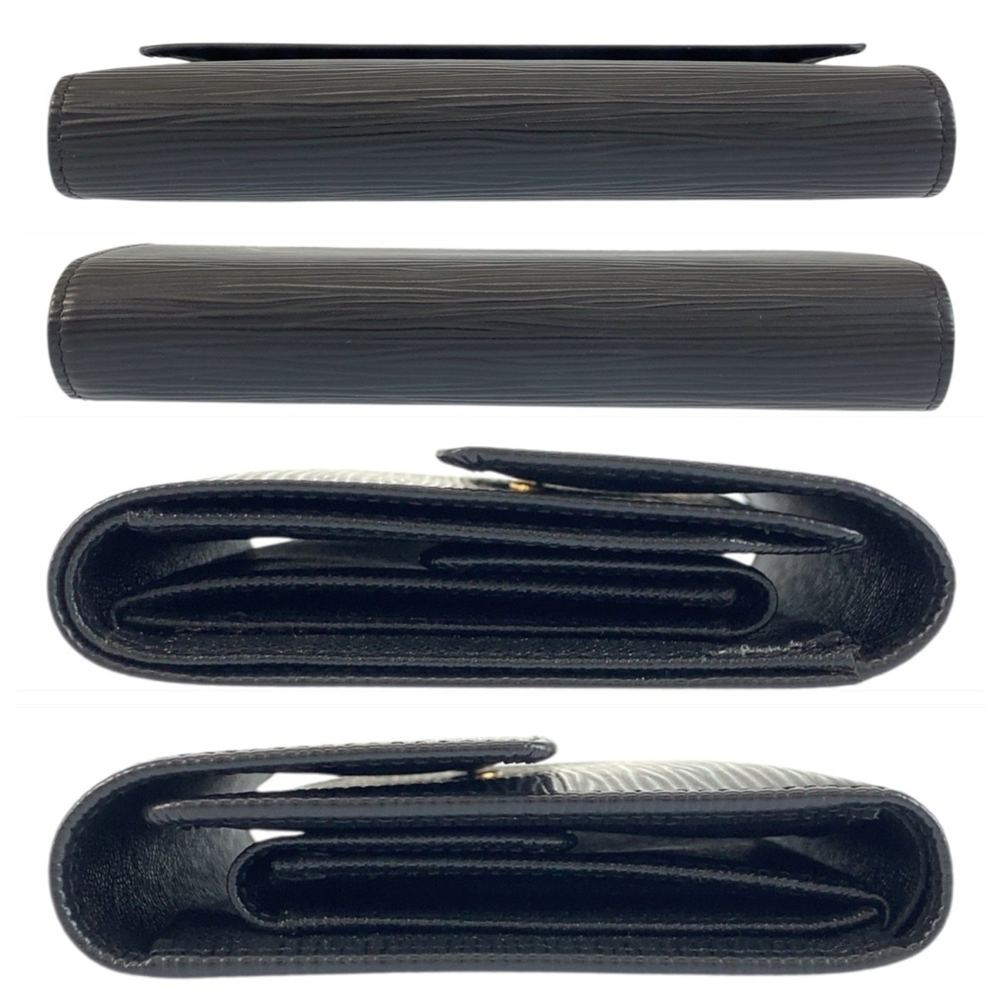 LOUIS VUITTON Epi Porte Tresor Etui Papier Black Leather Folding Wallet M63712 Compact Men's