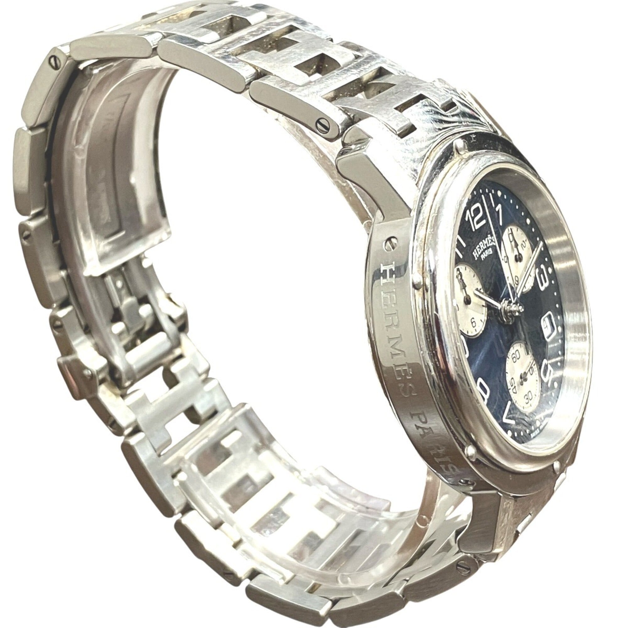 Hermes Clipper watch, total weight 102.4g, stainless steel, quartz movement, navy dial, CL1.910 — Good