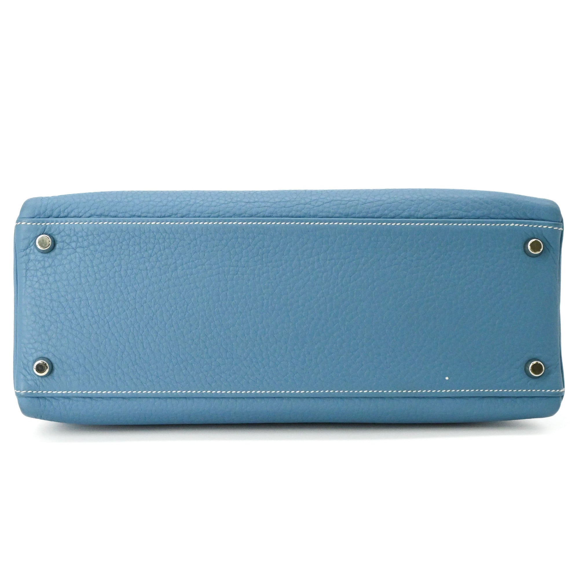 HERMES Kelly 28 Handbag Tote Bag, Taurillon Clemence Leather, Women's, Blue Jean — Like New