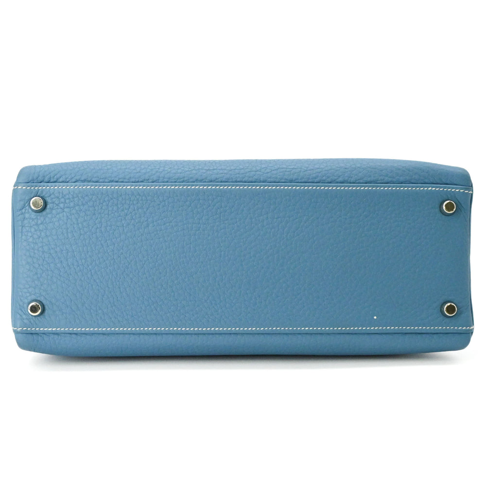 HERMES Kelly 28 Handbag Tote Bag, Taurillon Clemence Leather, Women's, Blue Jean — Like New