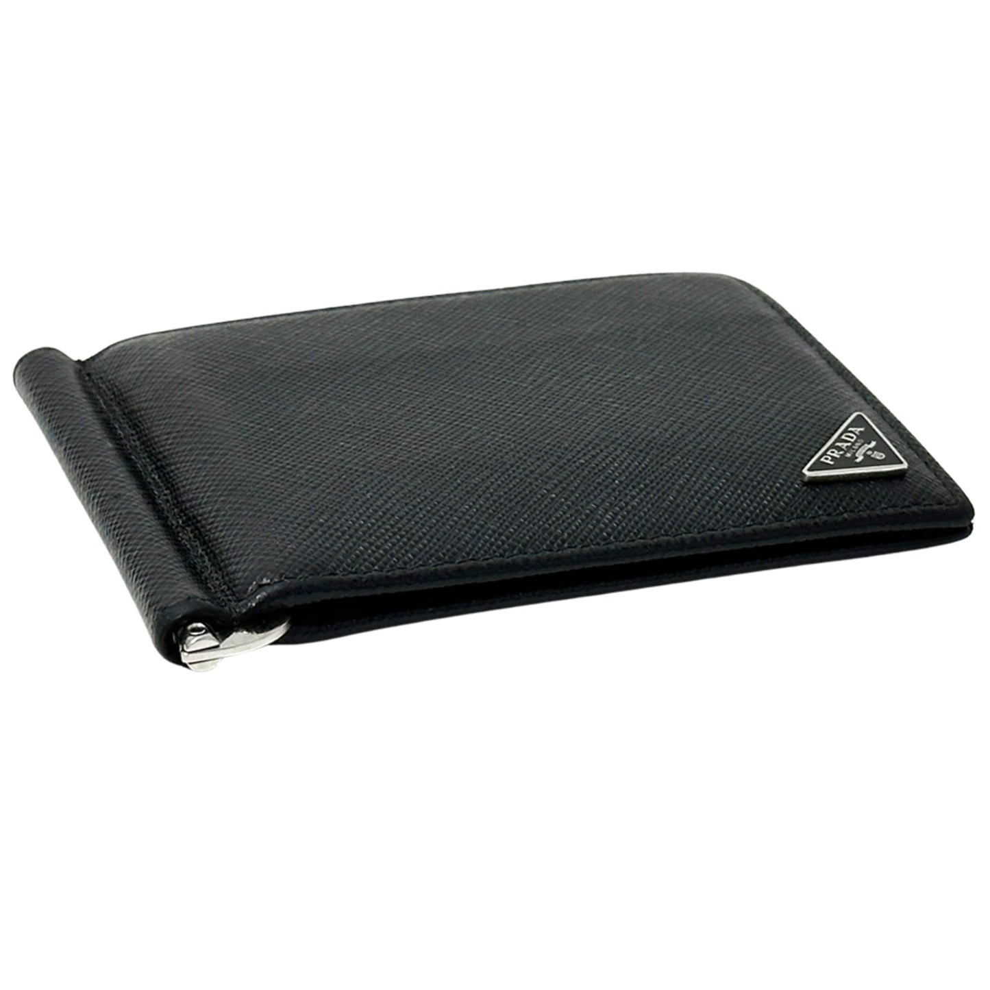 Prada Men's Saffiano NERO Money Clip 2MN077 Bifold Wallet with Triangle Logo