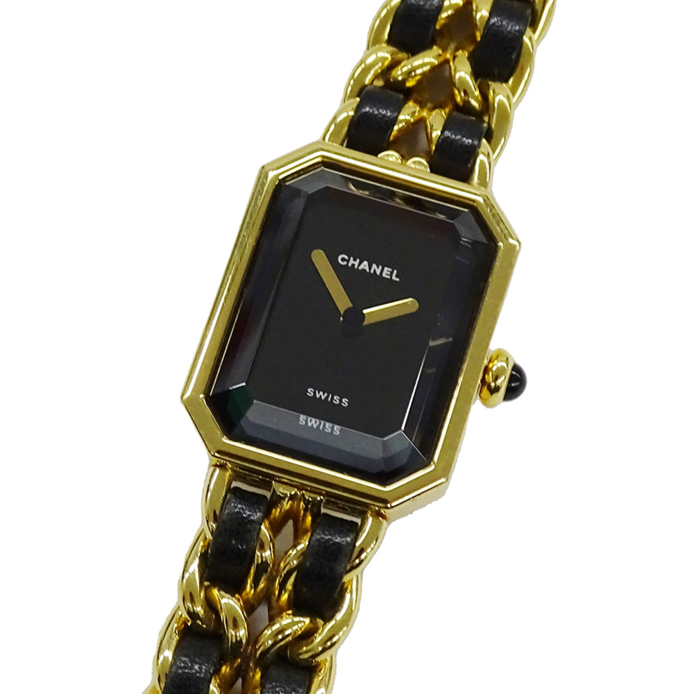Chanel CHANEL Women's Watch Brand Premiere Quartz QZ GP Leather L Size H0001 Square Gold Black — Good