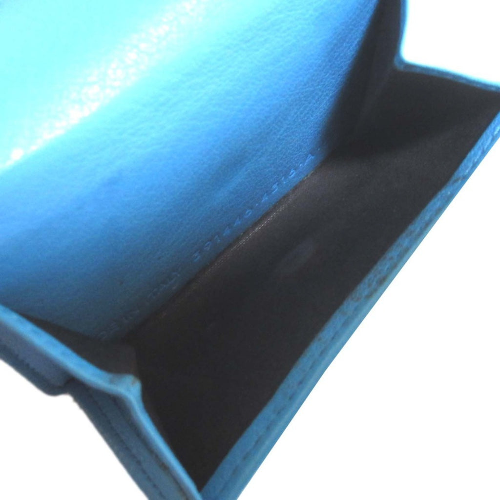 BALENCIAGA Paper Mini Leather Compact Wallet Tri-fold Coin Purse Billfold Card Slot Blue Women's