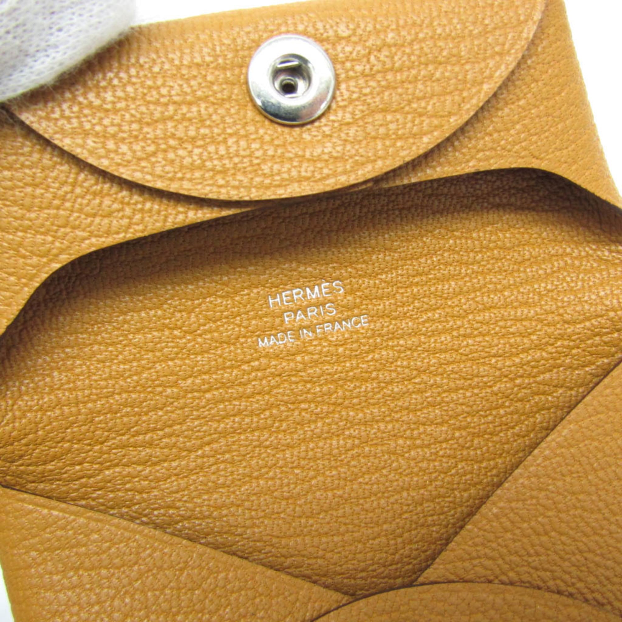 Hermes Bastia Women,Men Chevre Leather Coin Purse/coin Case Brown