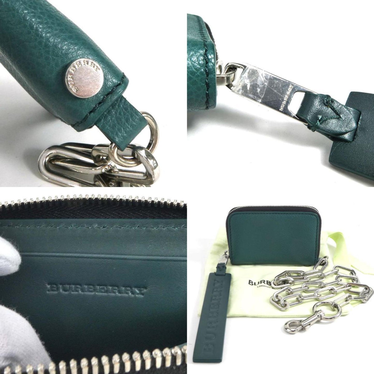 Burberry BURBERRY coin case leather / metal green men's