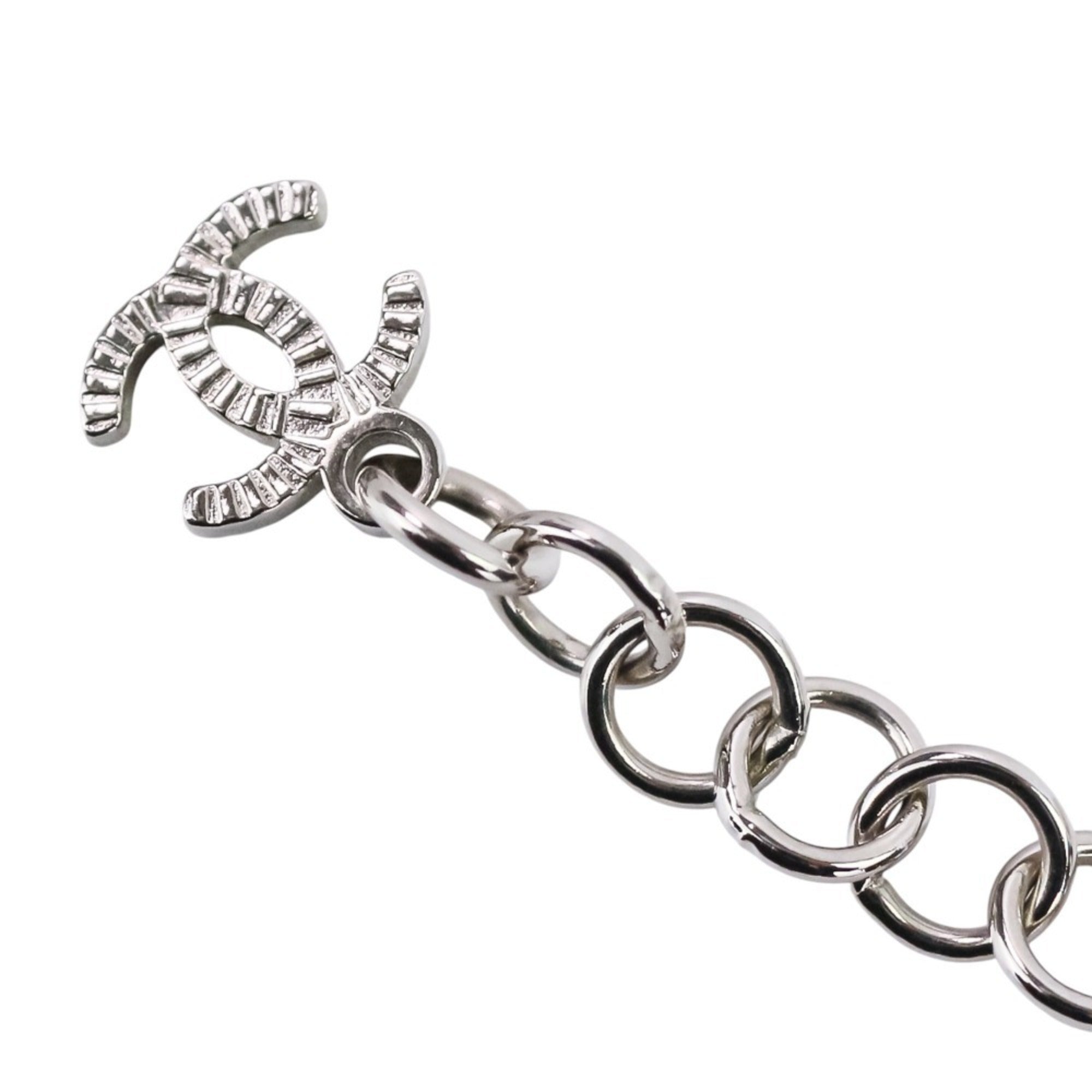 A25C CHANEL Rhinestone Coco Mark Pearl Necklace, Silver/White, Women's — Like New