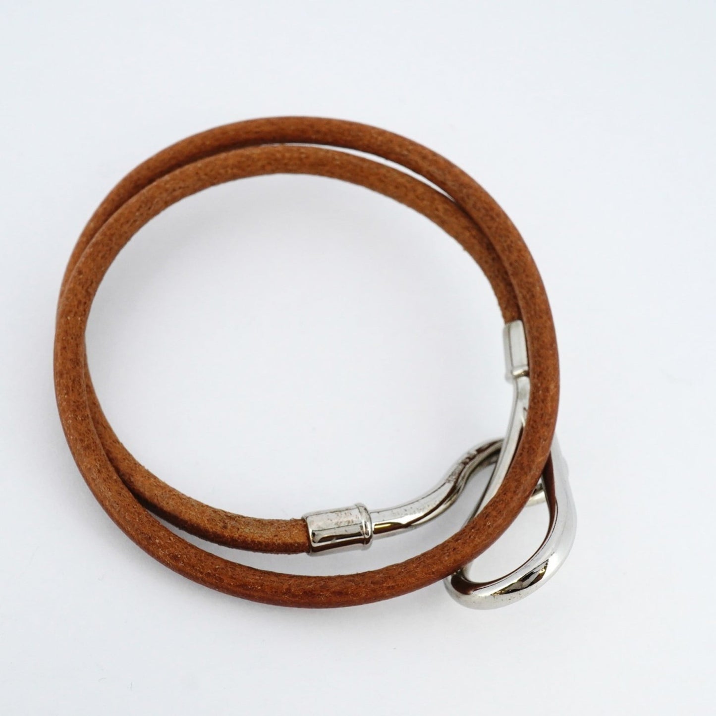Hermes Jumbo Hook Bracelet, Metal, Leather, Silver, Brown, Women's