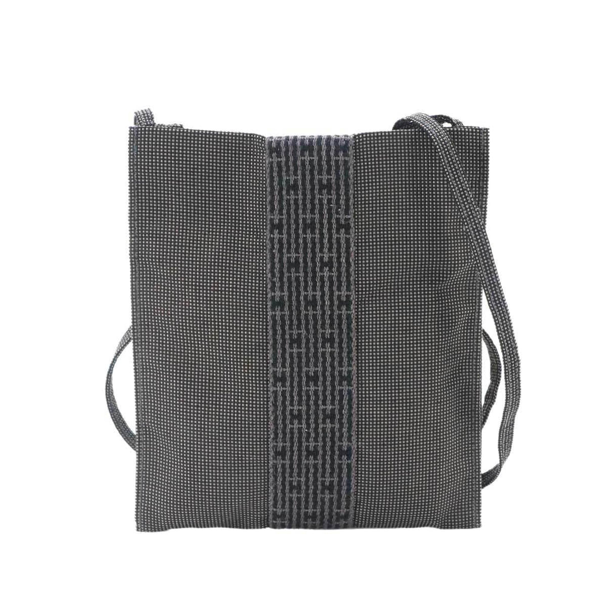 Hermes Herline Pochette Shoulder Handbag, Canvas, Gray — Like New