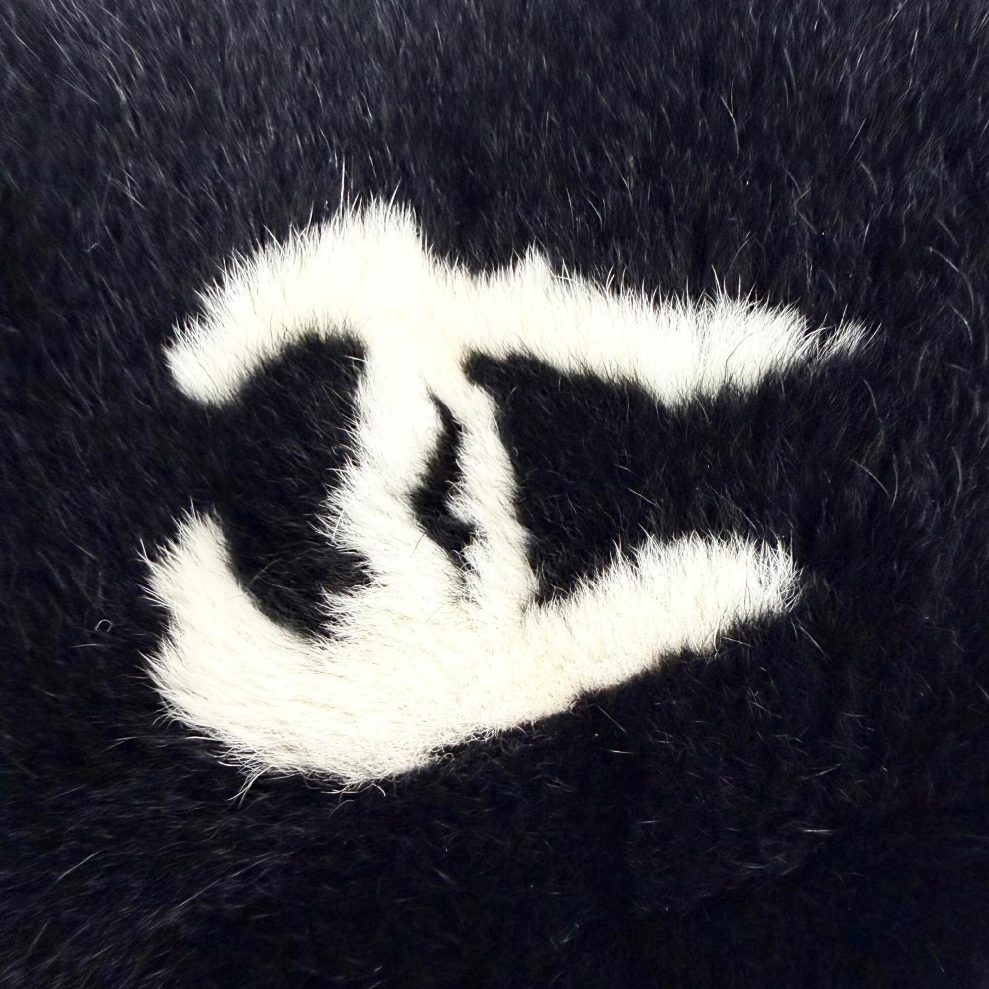 CHANEL Coco Mark Rabbit Fur Wristband Bangle Bracelet Black White Made in France Women's — Like New