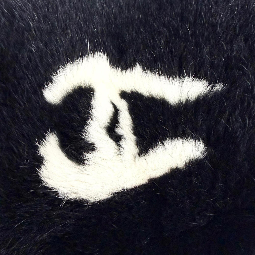 CHANEL Coco Mark Rabbit Fur Wristband Bangle Bracelet Black White Made in France Women's — Like New