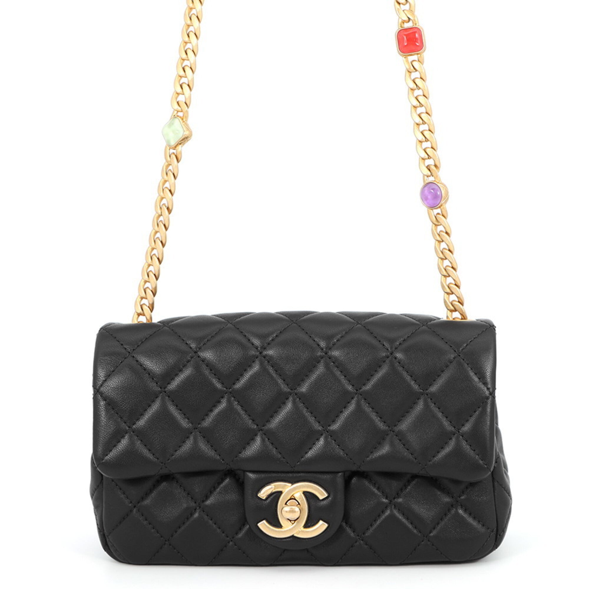 Chanel Chain Shoulder Bag, Coco Mark, Mini Matelassé, Lambskin, AS2380, CHANEL, Black, Handbag, Women's, CHANEL — Like New