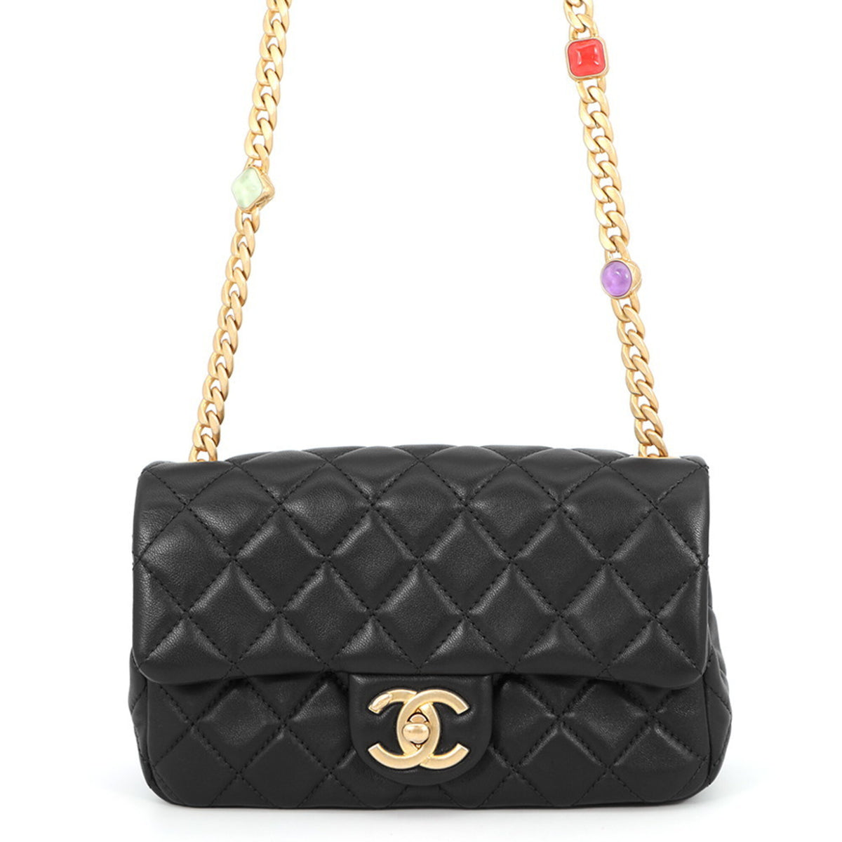 Chanel Chain Shoulder Bag, Coco Mark, Mini Matelassé, Lambskin, AS2380, CHANEL, Black, Handbag, Women's, CHANEL — Like New
