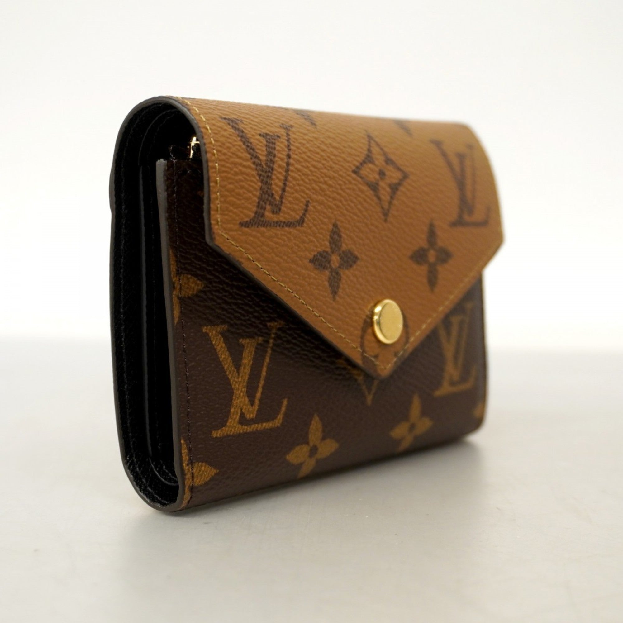 Louis Vuitton Monogram Reverse Portefeuille Victorine Tri-fold Wallet M81557 Brown Women's