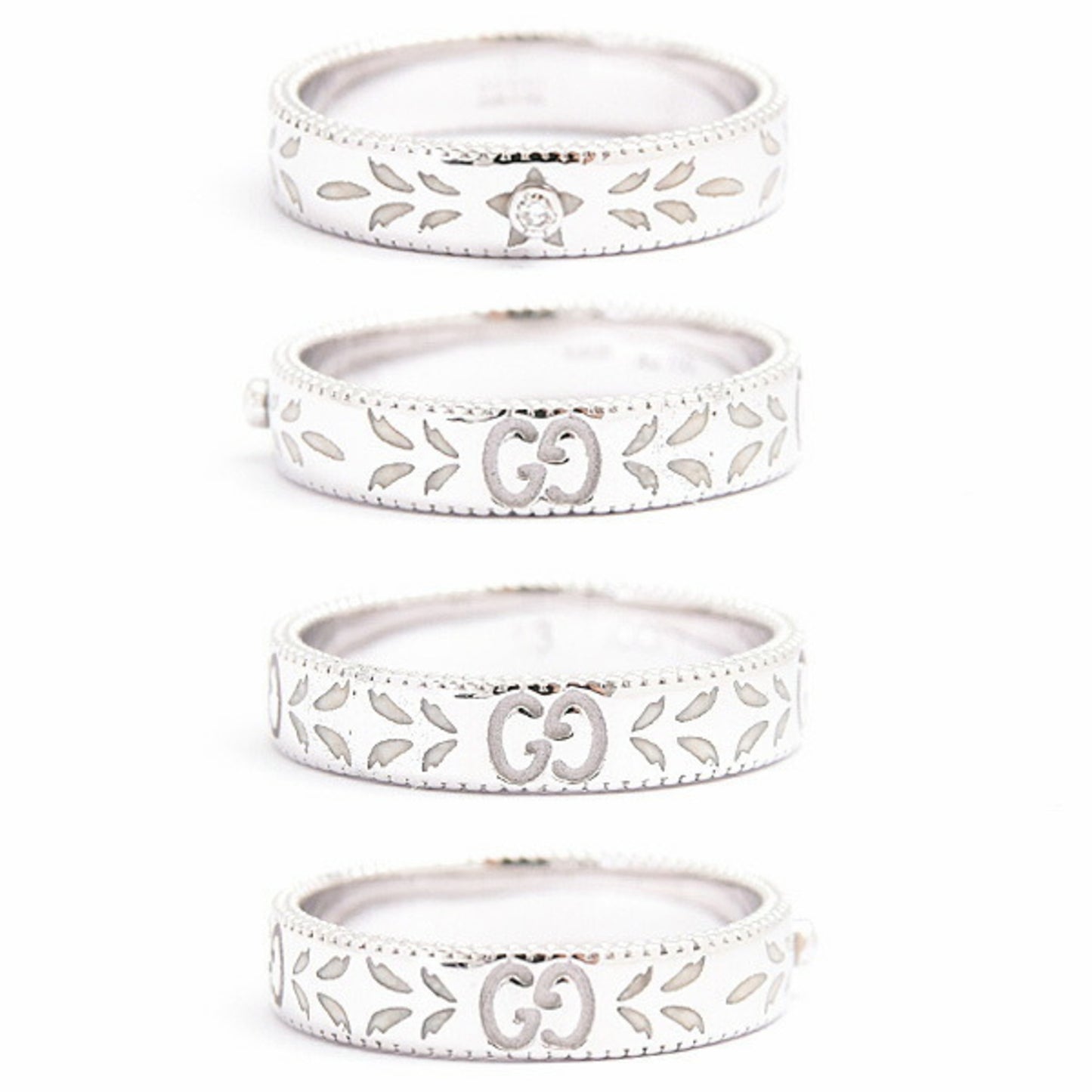 Gucci Blooms Icon Ring for Women, Single Diamond, Size 13, White Gold, Enamel, GG 750WG, GUCCI