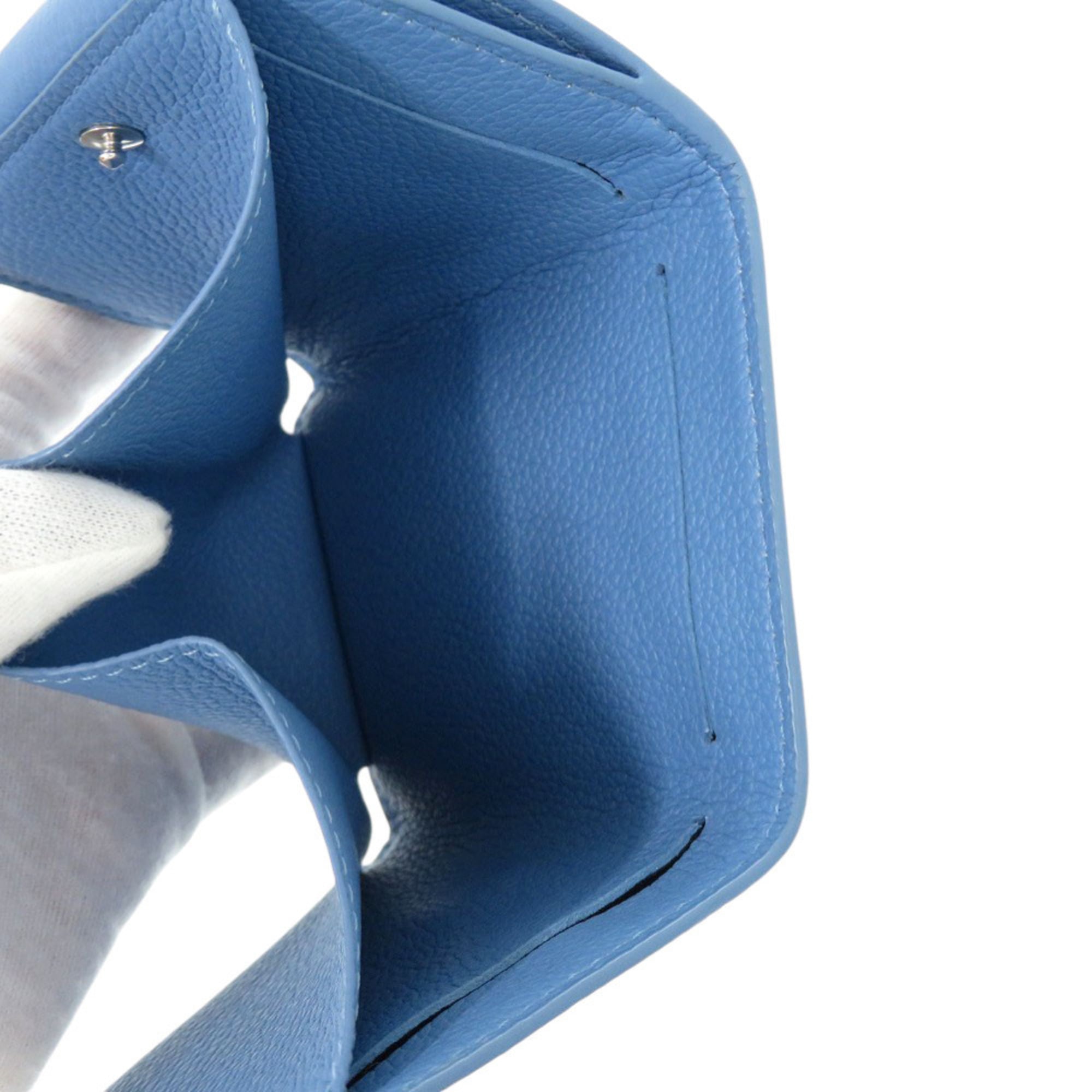 Excellent condition Louis Vuitton Portefeuille Rock Mini M67861, blue leather with silver hardware, LV tri-fold wallet 1036