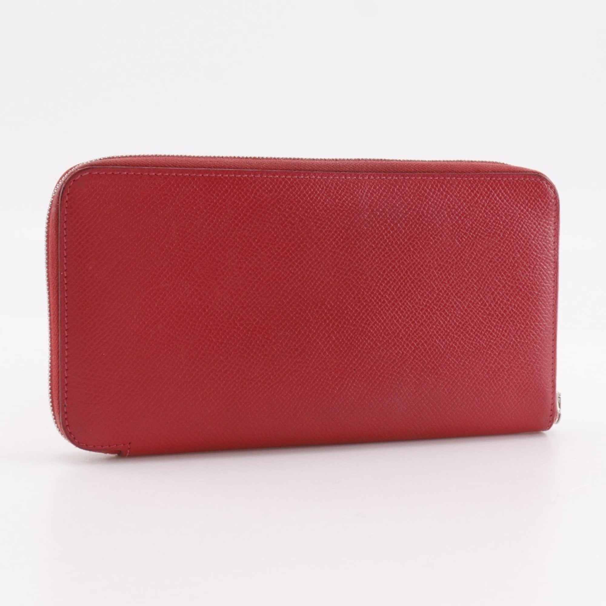 Hermes HERMES Azap Silk in Long Wallet Veau Epsom 2010 Red □N Zipper Women's